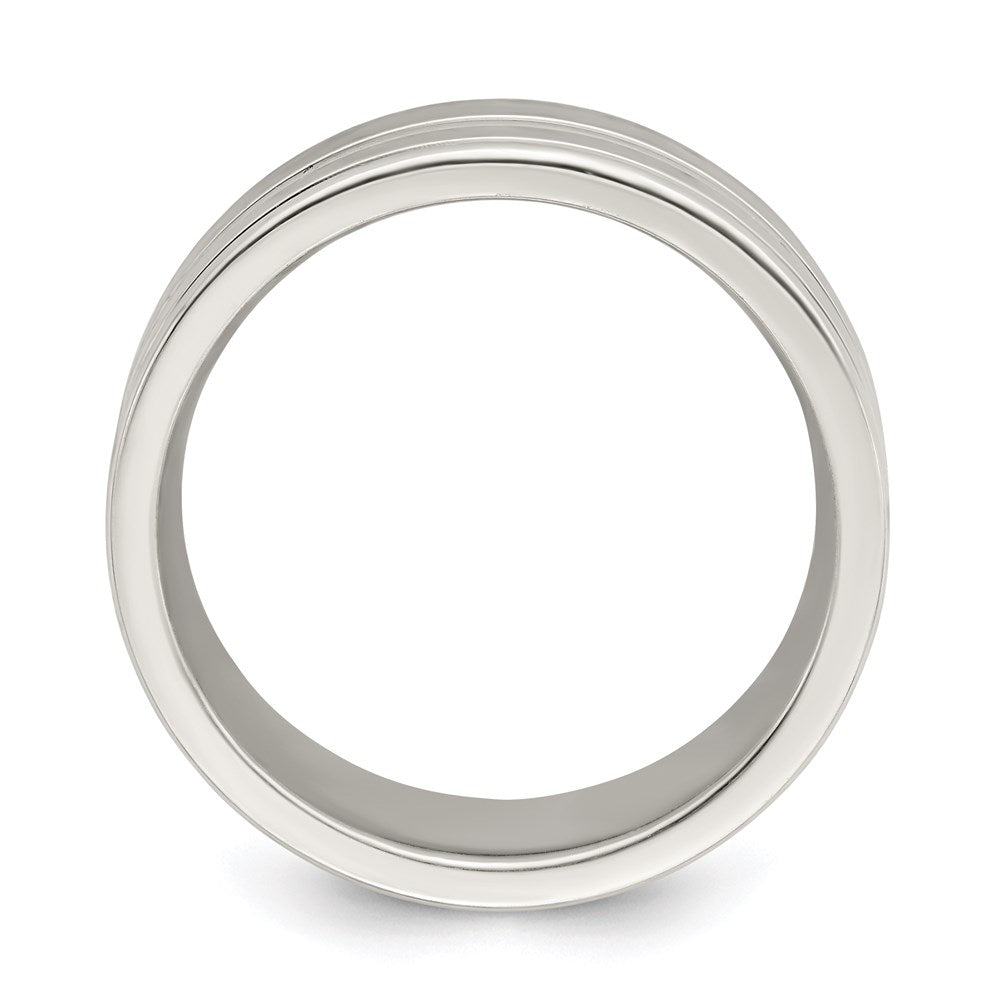 Sterling Silver 8mm Polished Flat Grooved Fancy Band Size 7