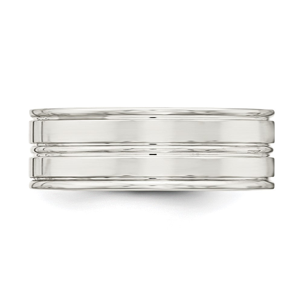 Sterling Silver 8mm Polished Flat Grooved Fancy Band Size 12.5