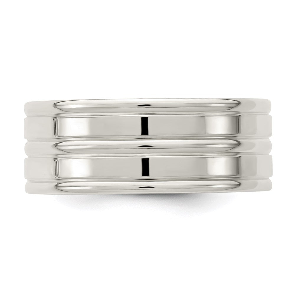 Sterling Silver 8mm Polished Flat Grooved Fancy Band Size 9