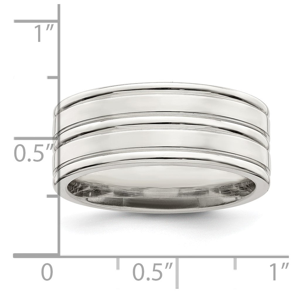 Sterling Silver 8mm Polished Flat Grooved Fancy Band Size 7