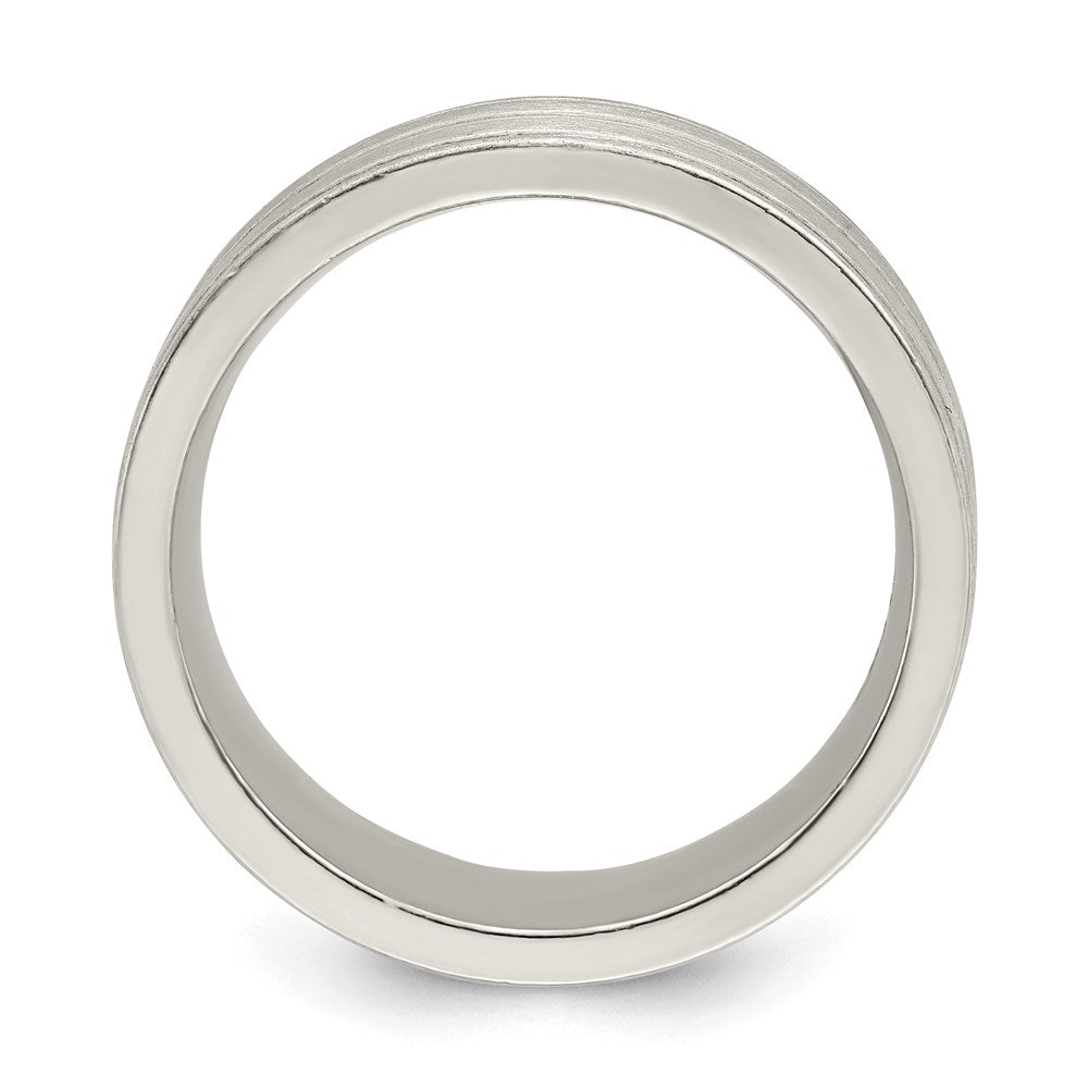 Sterling Silver 8mm Brushed Flat Grooved Fancy Band Size 10
