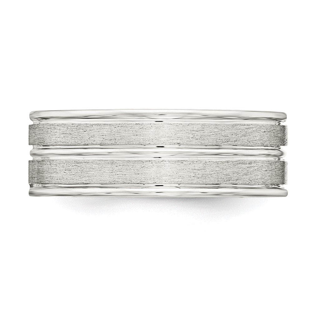 Sterling Silver 8mm Brushed Flat Grooved Fancy Band Size 10
