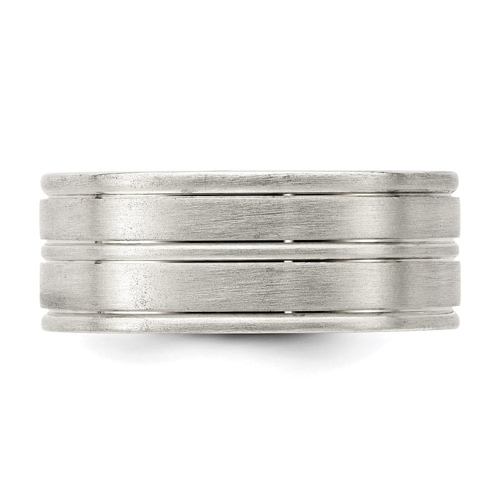 Sterling Silver 8mm Brushed Flat Grooved Fancy Band Size 10.5