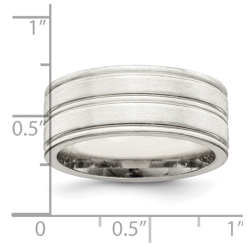Sterling Silver 8mm Brushed Flat Grooved Fancy Band Size 10.5