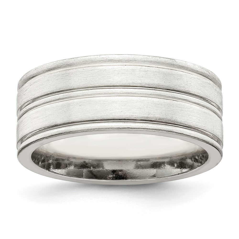 Sterling Silver 8mm Brushed Flat Grooved Fancy Band Size 10