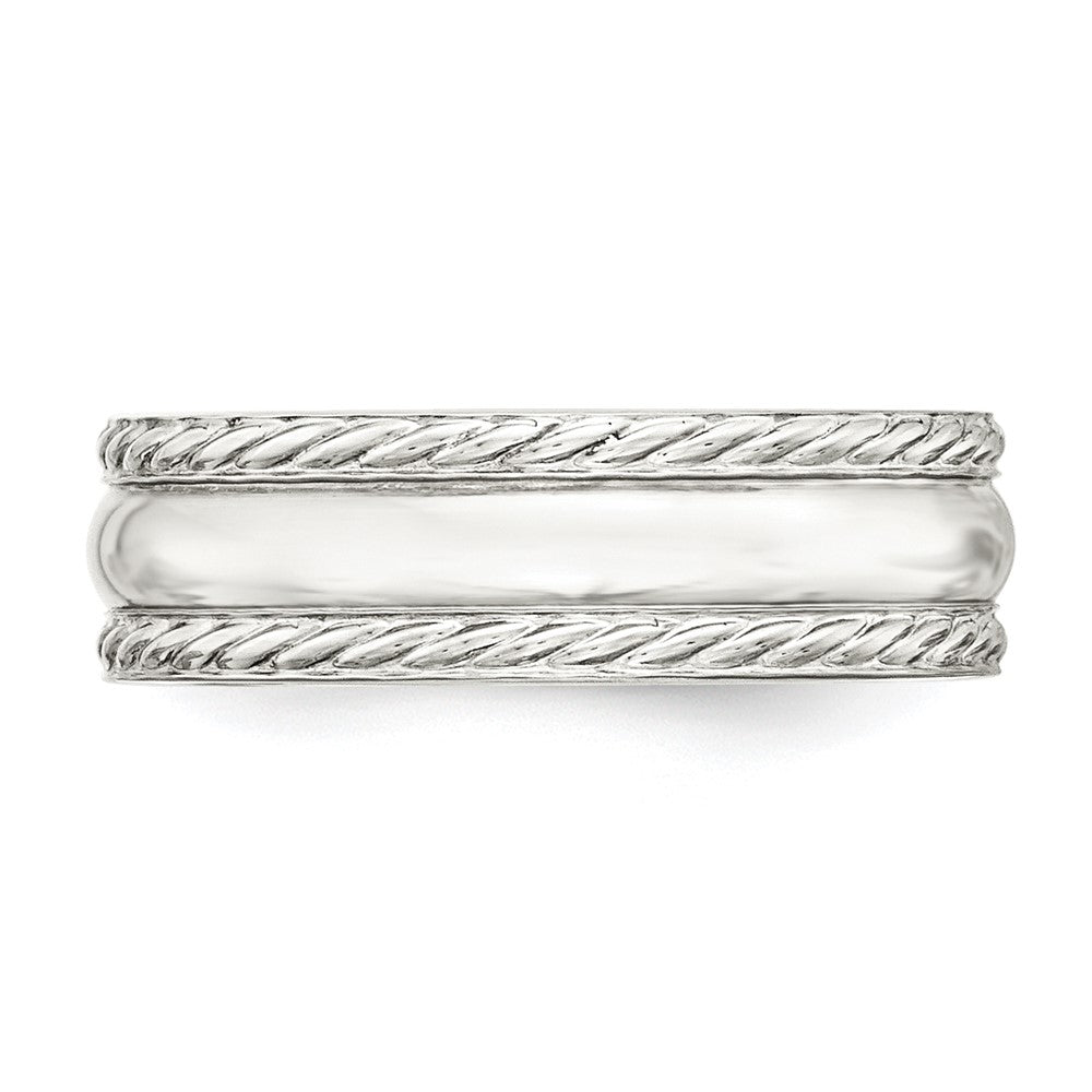 Sterling Silver 6mm Polished Domed Rope Edge Fancy Band Size 8.5