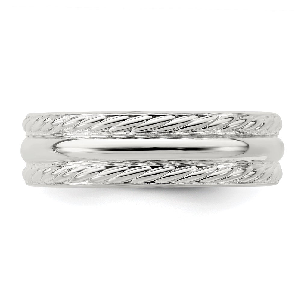 Sterling Silver 6mm Polished Domed Rope Edge Fancy Band Size 9.5