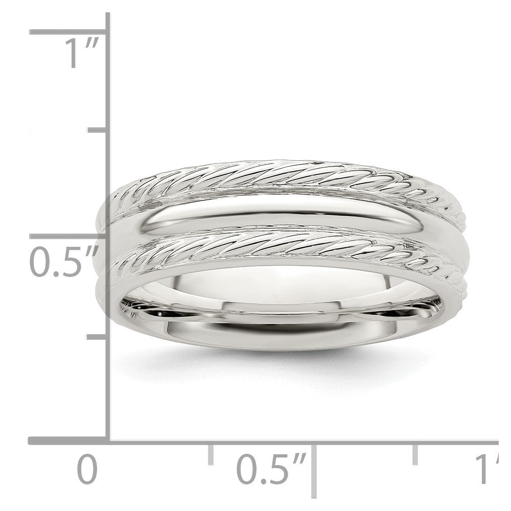 Sterling Silver Rhodium-plated 6mm Polished Fancy Band Size 6