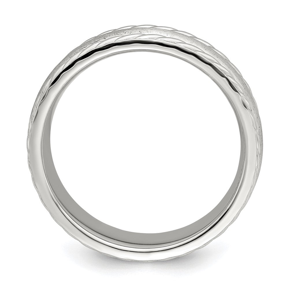 Sterling Silver 6mm Brushed Domed Rope Edge Fancy Band Size 10.5