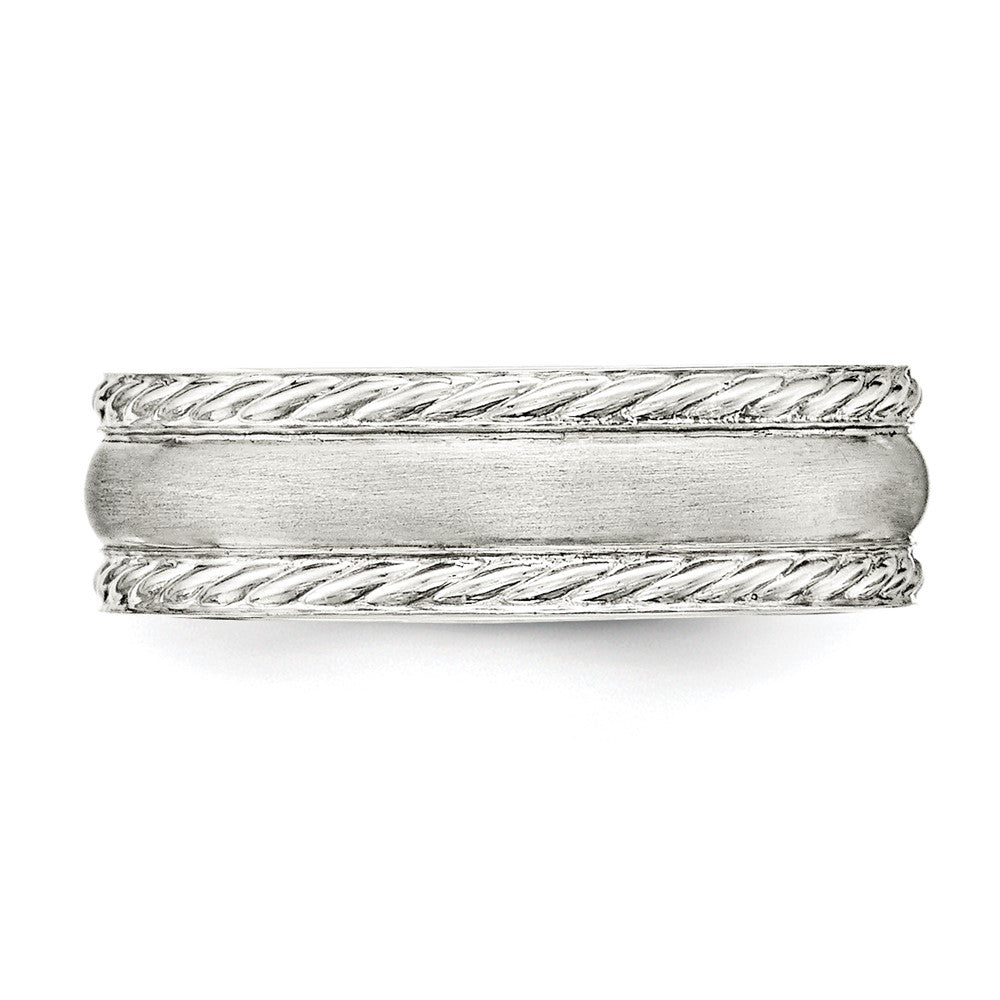Sterling Silver 6mm Brushed Domed Rope Edge Fancy Band Size 7.5