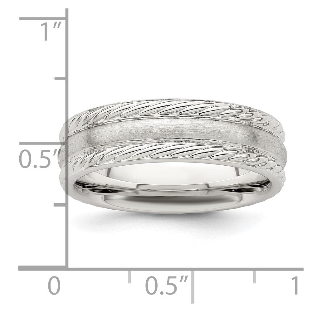 Sterling Silver 6mm Brushed Domed Rope Edge Fancy Band Size 10