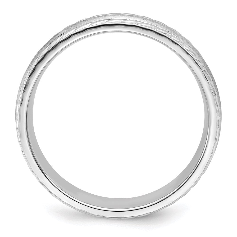 Sterling Silver Rhodium-plated 6mm Brushed Fancy Band Size 9