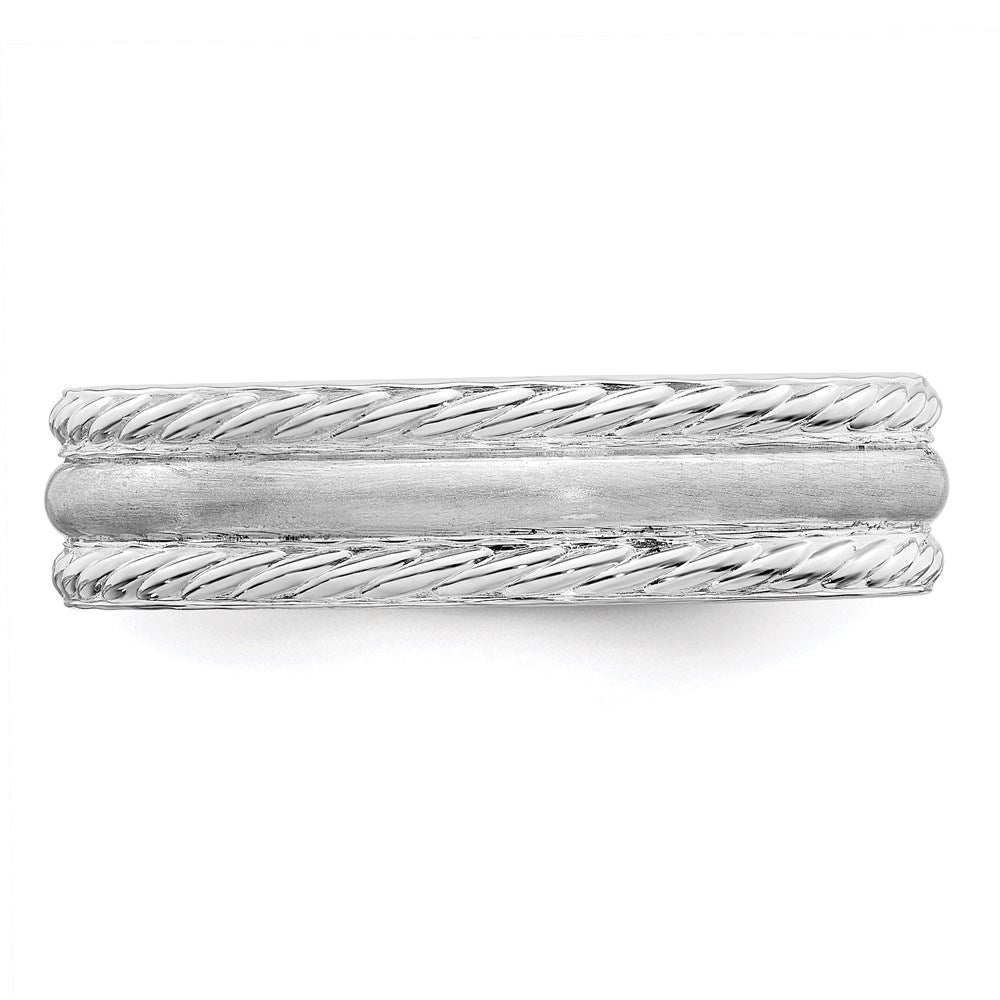 Sterling Silver Rhodium-plated 6mm Brushed Fancy Band Size 10