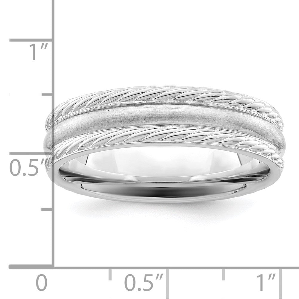 Sterling Silver Rhodium-plated 6mm Brushed Fancy Band Size 9