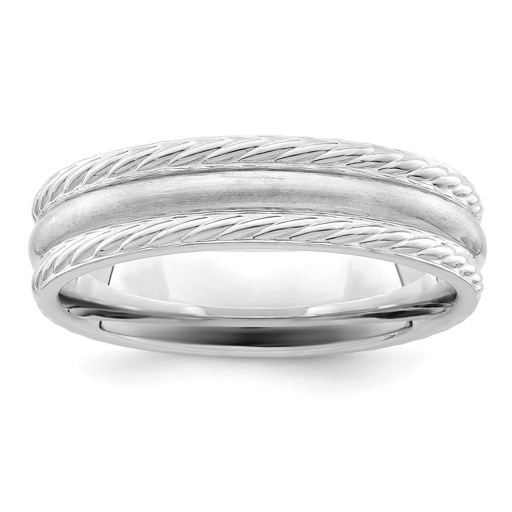 Sterling Silver Rhodium-plated 6mm Brushed Fancy Band Size 9
