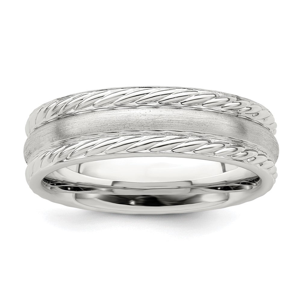 Sterling Silver 6mm Brushed Domed Rope Edge Fancy Band Size 7