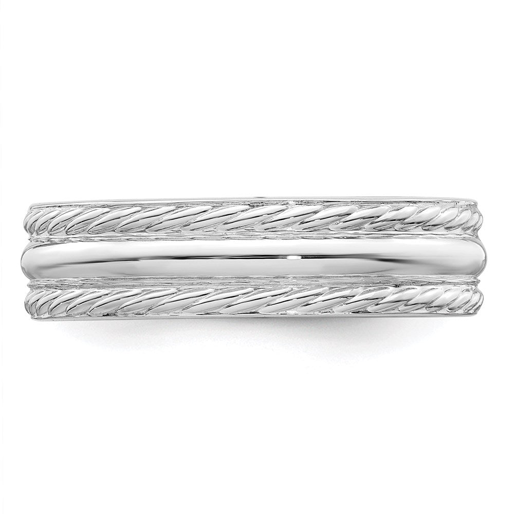 Sterling Silver Rhodium-plated 6mm Polished Fancy Band Size 7.5
