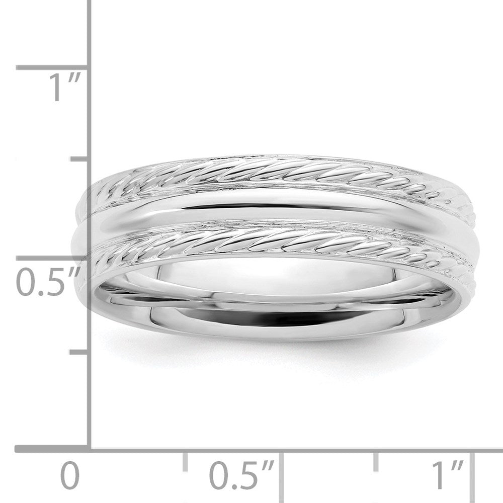 Sterling Silver Rhodium-plated 6mm Polished Fancy Band Size 12.5