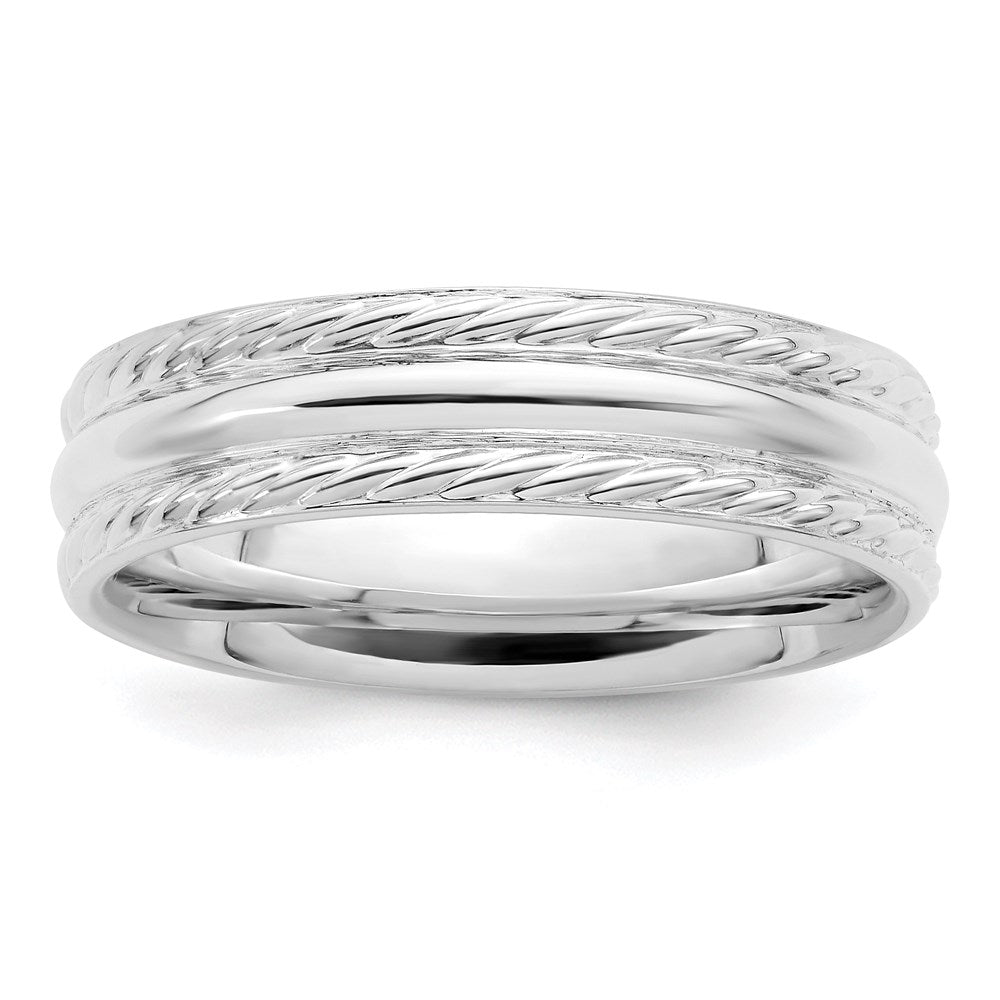 Sterling Silver Rhodium-plated 6mm Polished Fancy Band Size 11.5