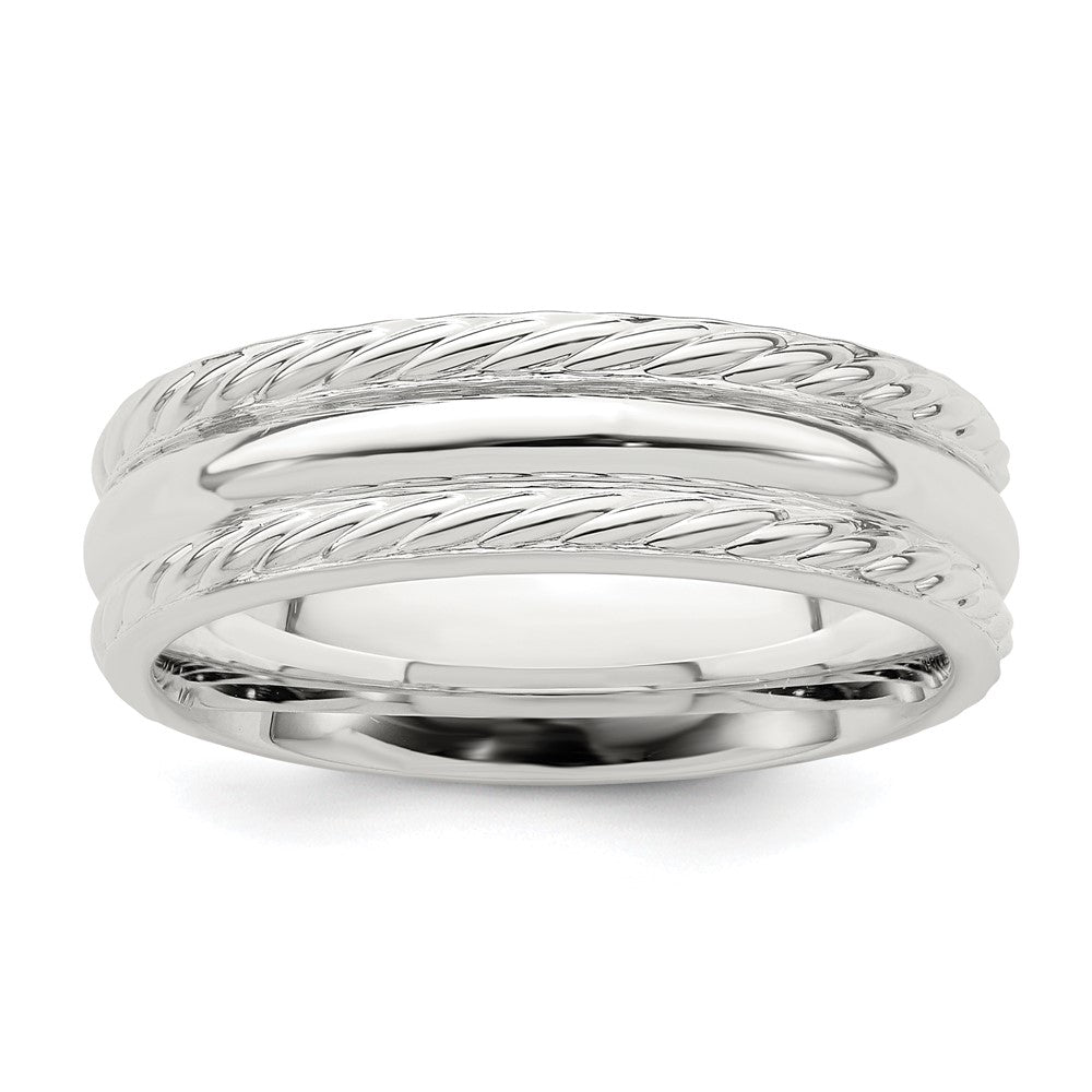 Sterling Silver 6mm Polished Domed Rope Edge Fancy Band Size 7.5
