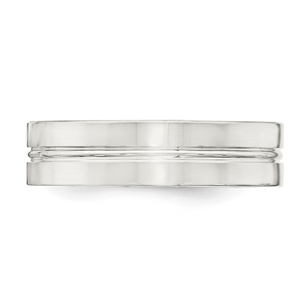 Sterling Silver 6mm Polished Flat Grooved Center Fancy Band Size 9.5