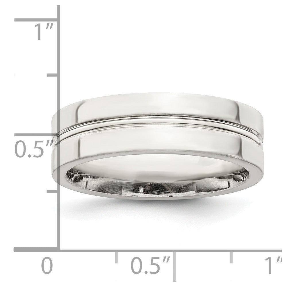 Sterling Silver 6mm Polished Flat Grooved Center Fancy Band Size 9