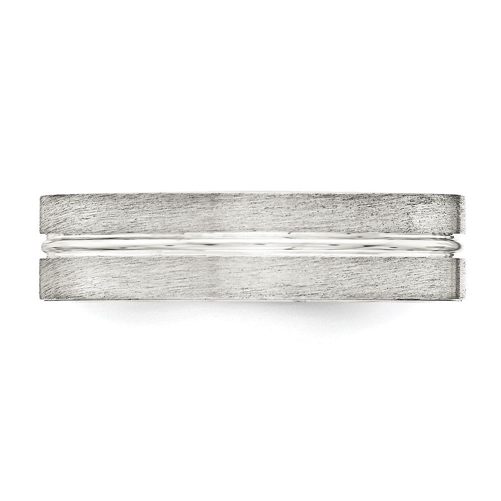 Sterling Silver 6mm Brushed Flat Grooved Center Fancy Band Size 8.5