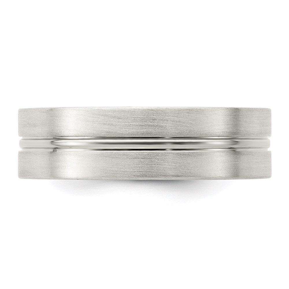Sterling Silver 6mm Brushed Flat Grooved Center Fancy Band Size 8.5