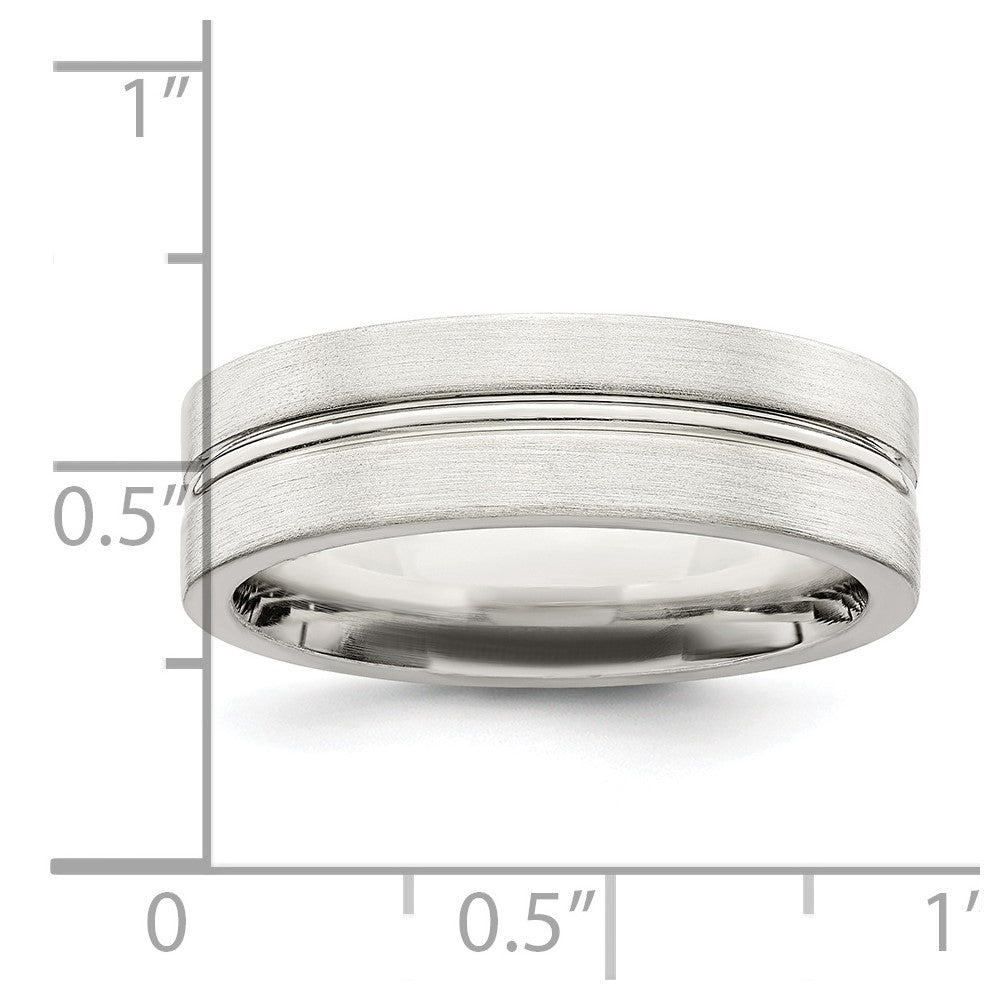 Sterling Silver 6mm Brushed Flat Grooved Center Fancy Band Size 7.5