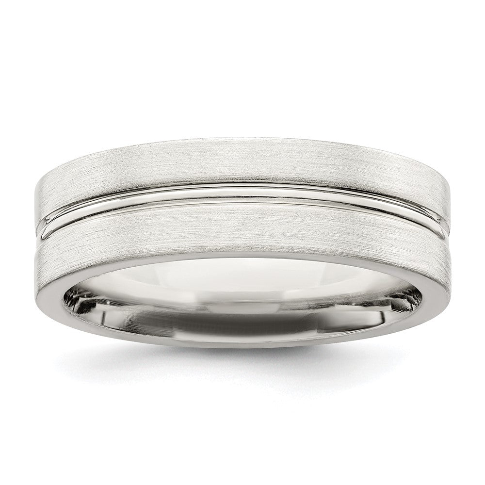 Sterling Silver 6mm Brushed Flat Grooved Center Fancy Band Size 7.5