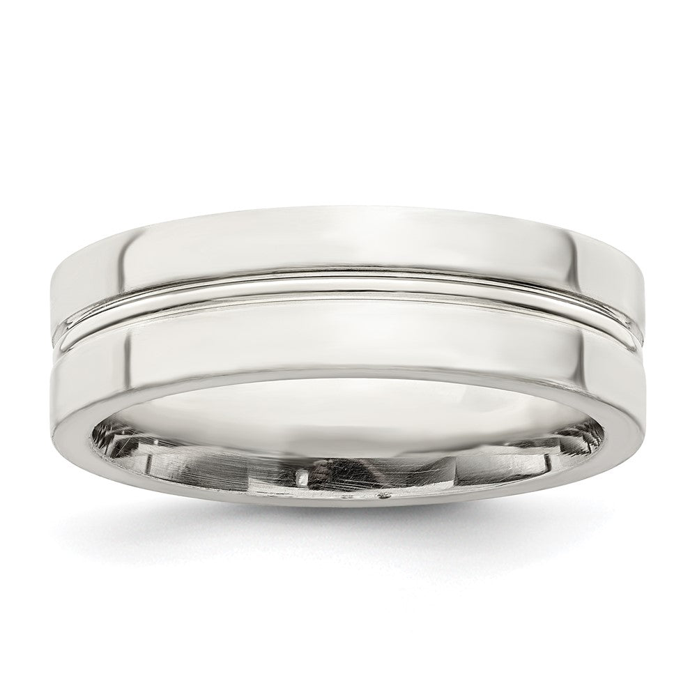 Sterling Silver 6mm Polished Flat Grooved Center Fancy Band Size 9