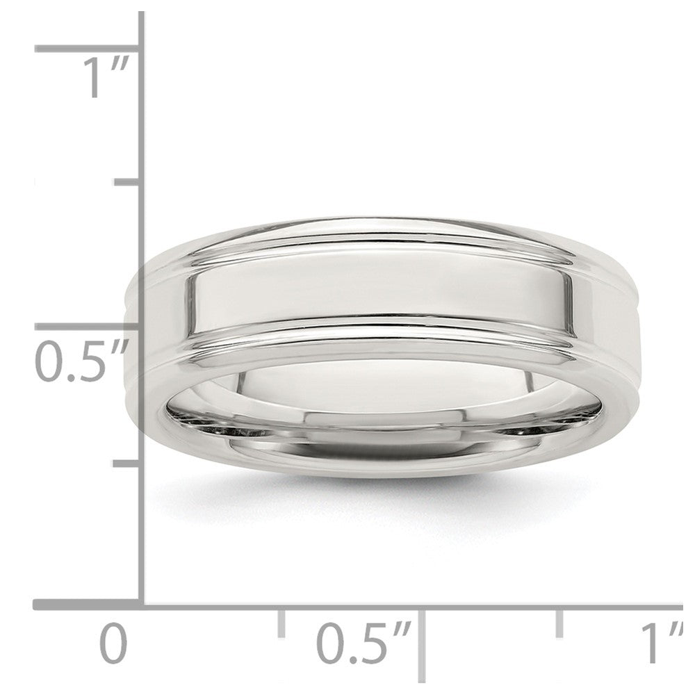 Sterling Silver 6mm Polished Flat Grooved Fancy Band Size 13