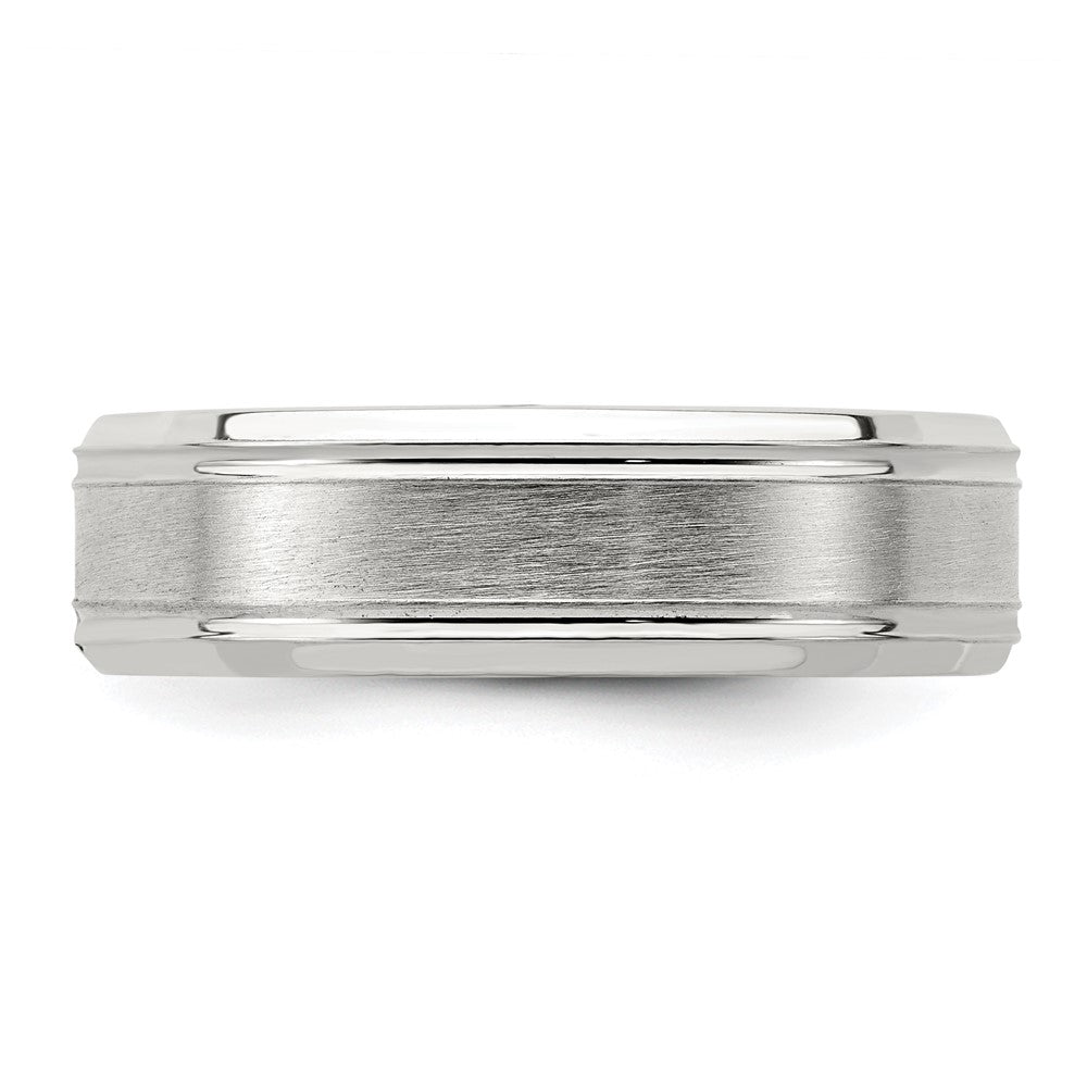 Sterling Silver 6mm Brushed Flat Grooved Fancy Band Size 9.5