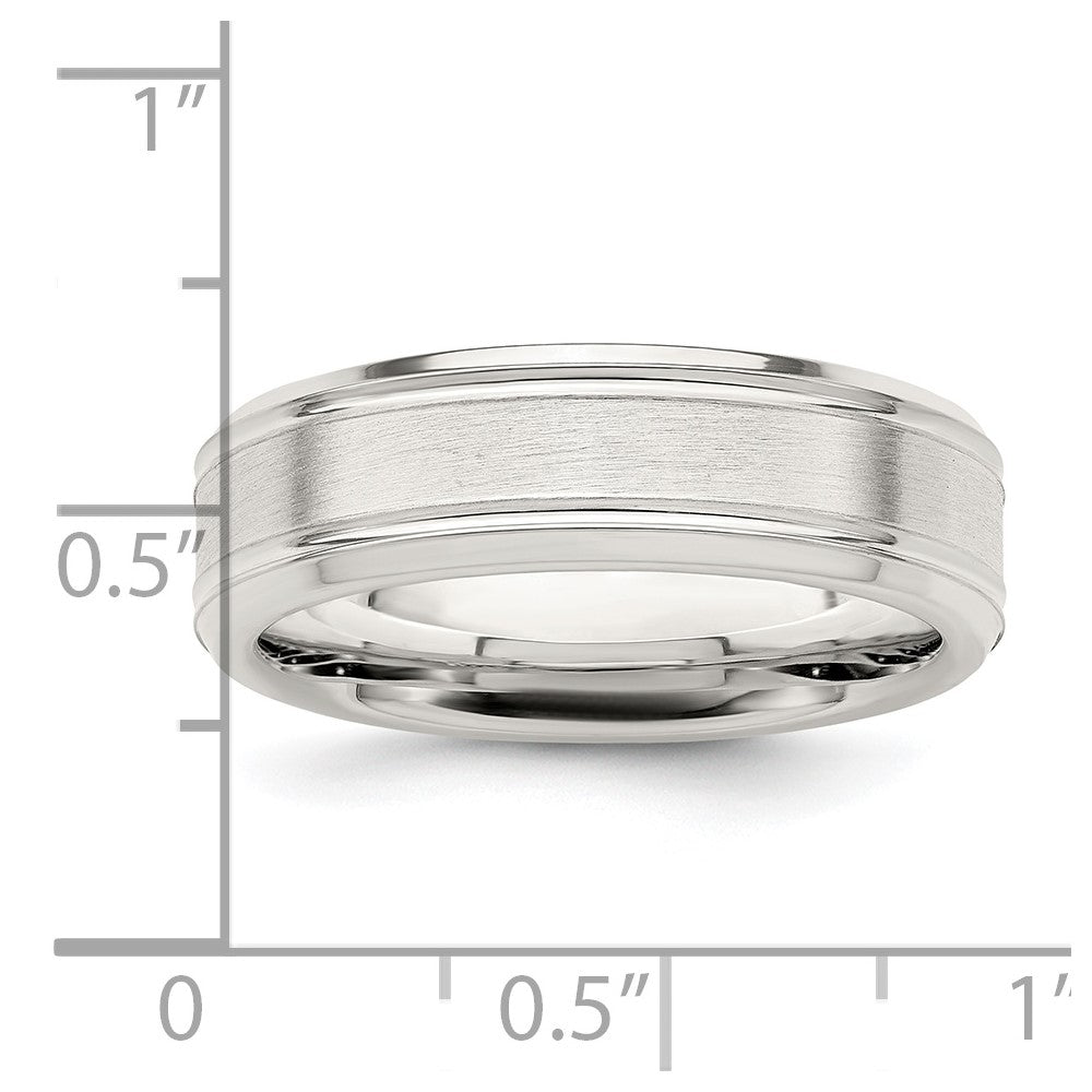 Sterling Silver 6mm Brushed Flat Grooved Fancy Band Size 7.5