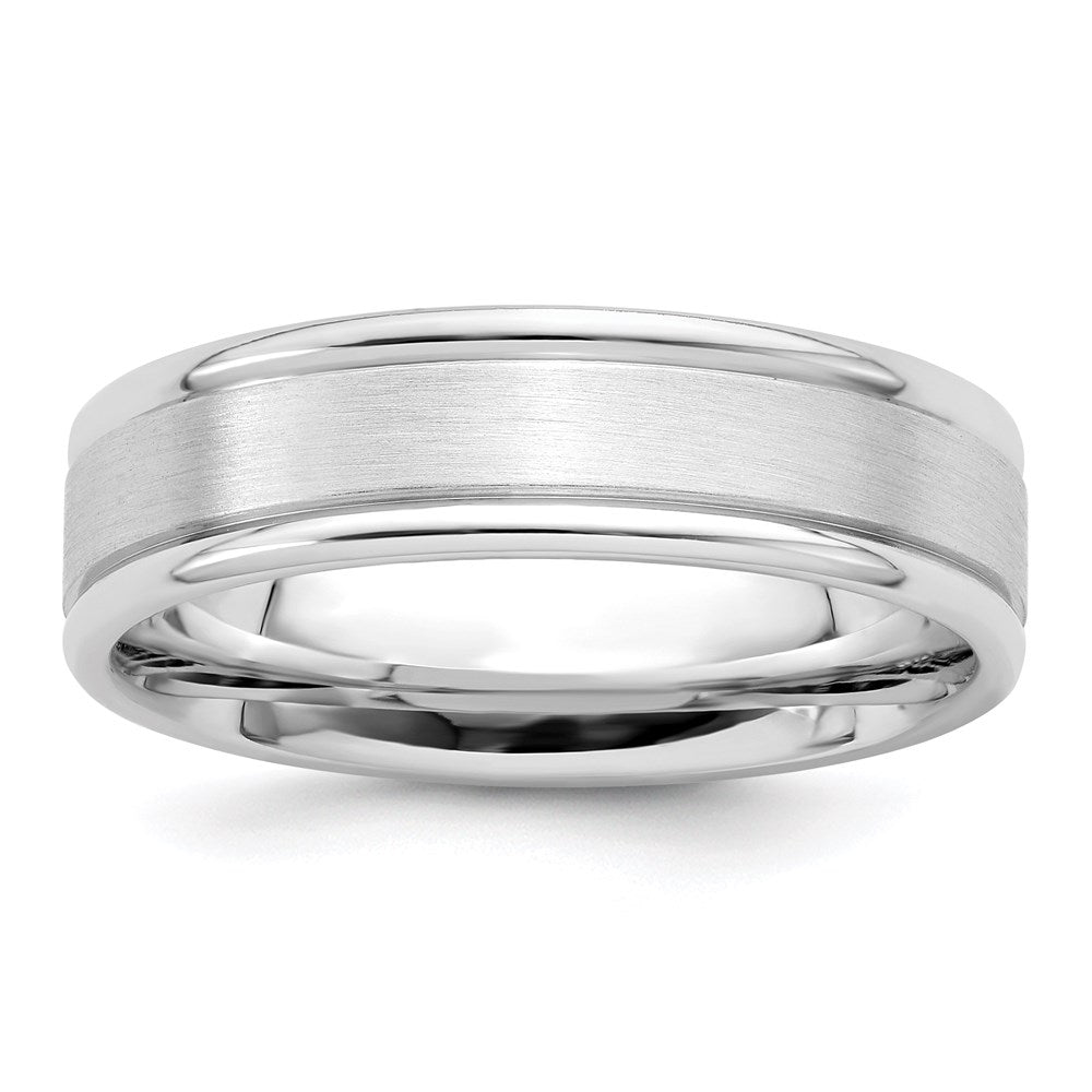 Sterling Silver Rhodium-plated 6mm Brushed Fancy Band Size 11