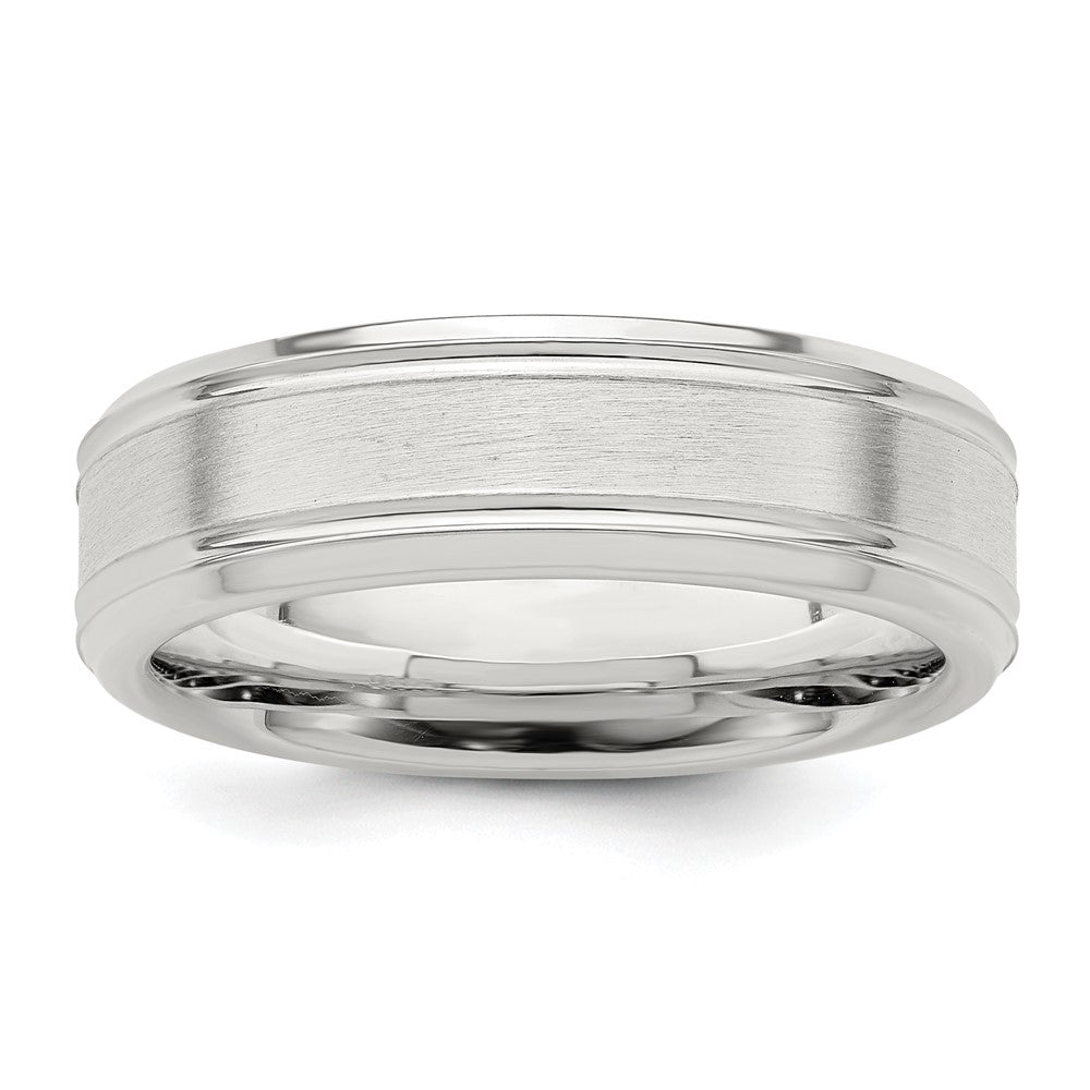 Sterling Silver 6mm Brushed Flat Grooved Fancy Band Size 13.5