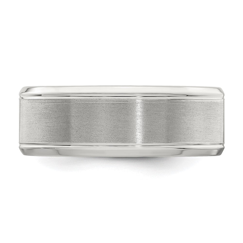 Sterling Silver Rhodium-plated 8mm Brushed Fancy Band Size 7.5