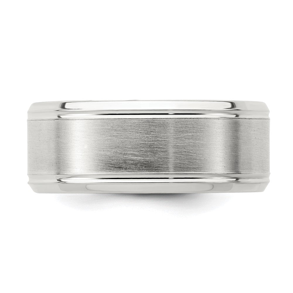 Sterling Silver Rhodium-plated 8mm Brushed Fancy Band Size 7.5