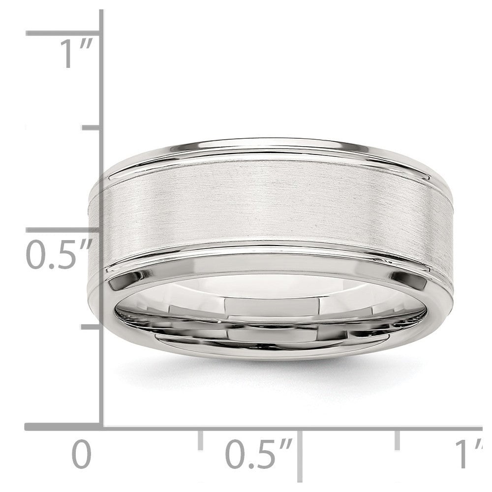 Sterling Silver Rhodium-plated 8mm Brushed Fancy Band Size 8.5