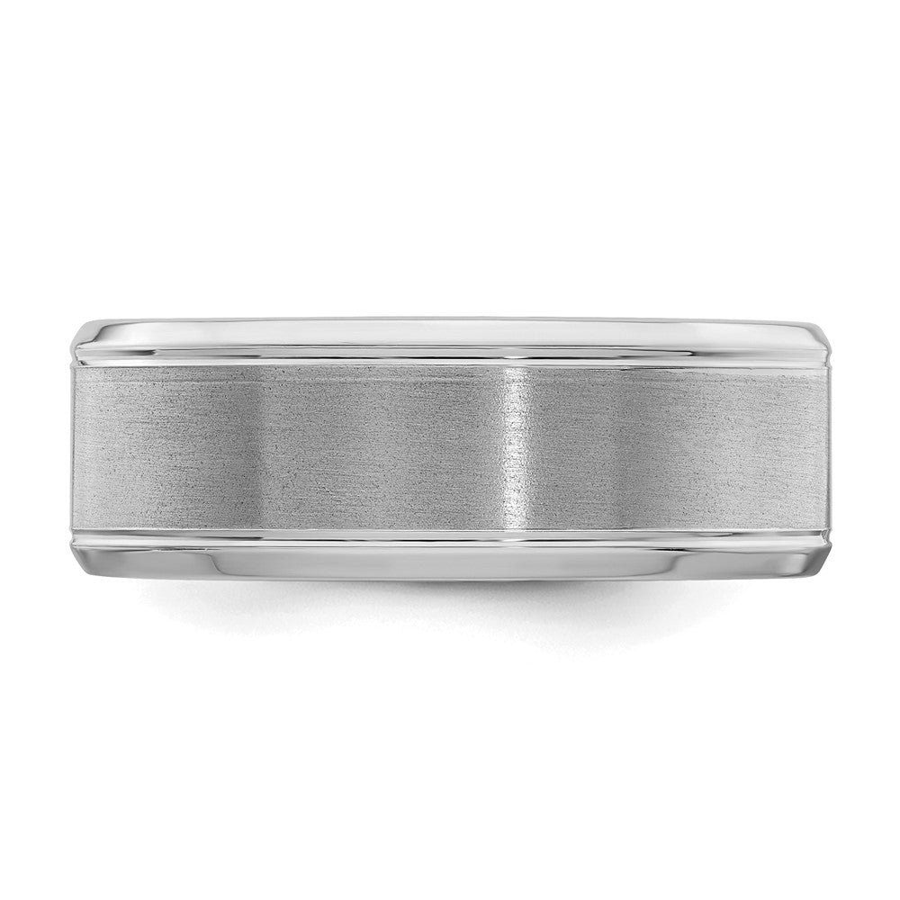 Sterling Silver Rhodium-plated 8mm Brushed Fancy Band Size 7
