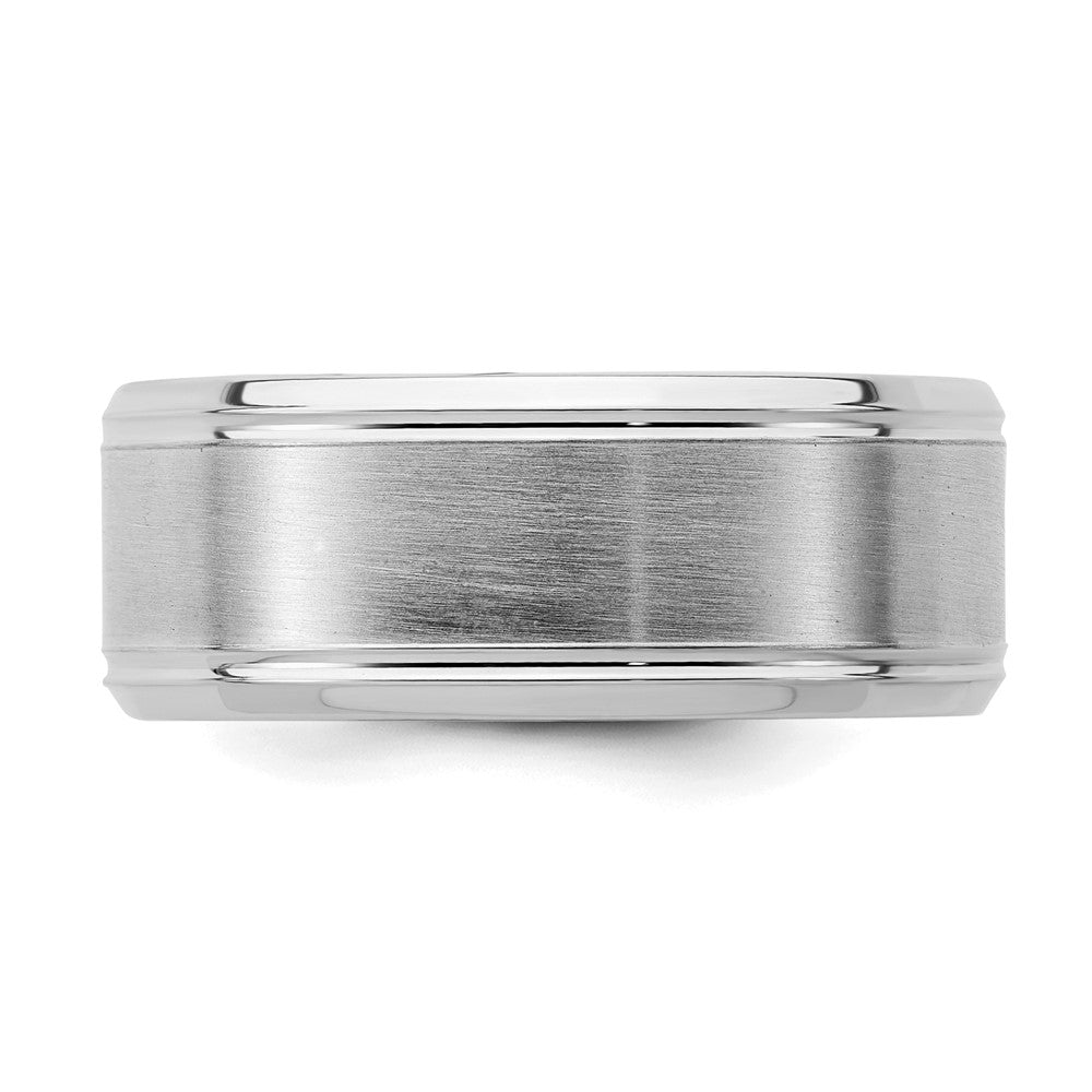 Sterling Silver Rhodium-plated 8mm Brushed Fancy Band Size 7.5