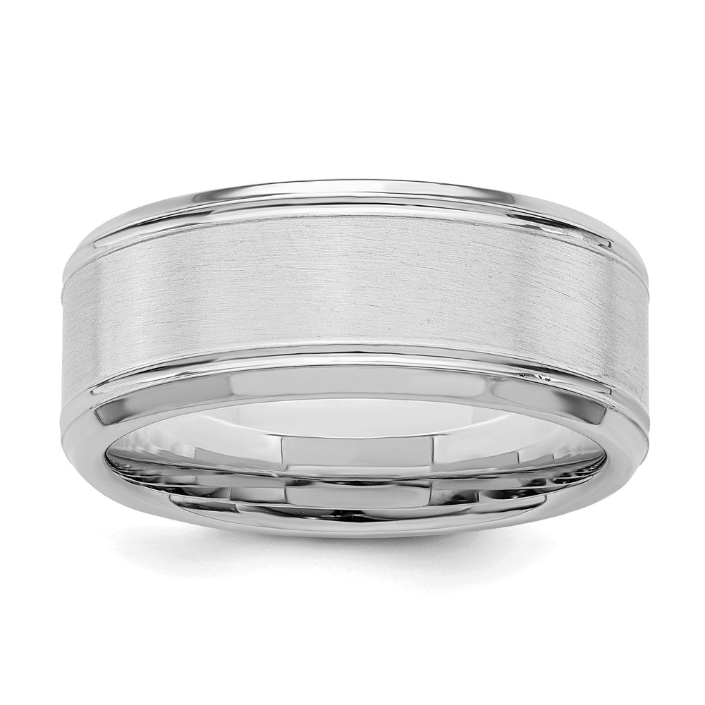 Sterling Silver Rhodium-plated 8mm Brushed Fancy Band Size 7.5