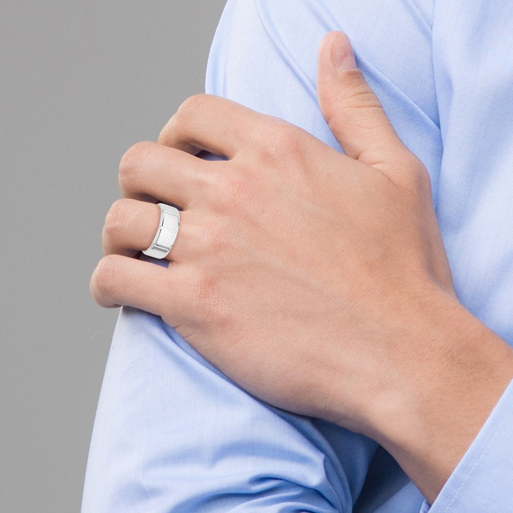 Sterling Silver 8mm Polished Flat Notched Beveled Edge Fancy Band Size 9