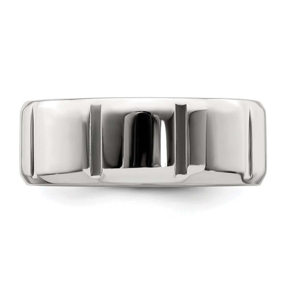 Sterling Silver 8mm Polished Flat Notched Beveled Edge Fancy Band Size 11.5