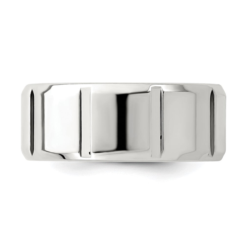 Sterling Silver 8mm Polished Flat Notched Beveled Edge Fancy Band Size 7.5