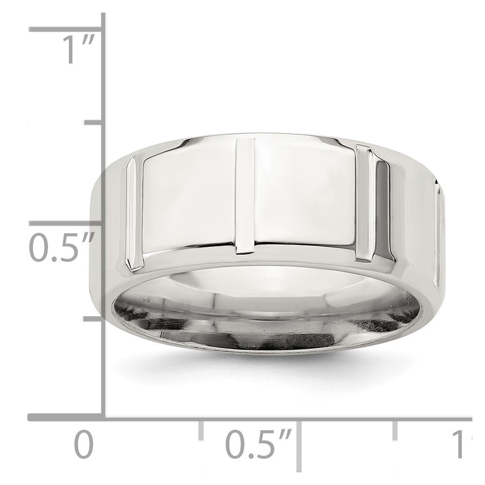Sterling Silver 8mm Polished Flat Notched Beveled Edge Fancy Band Size 9.5