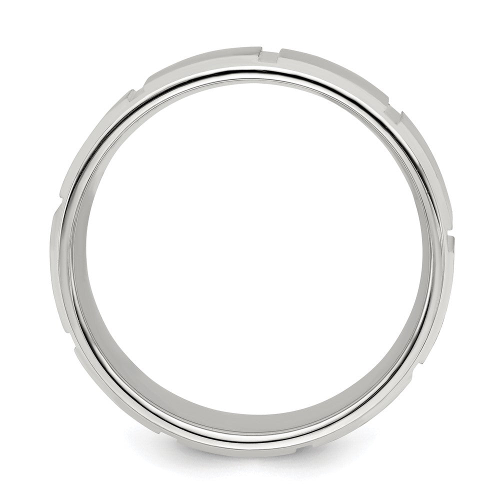 Sterling Silver 8mm Brushed Flat Notched Beveled Edge Fancy Band Size 7.5