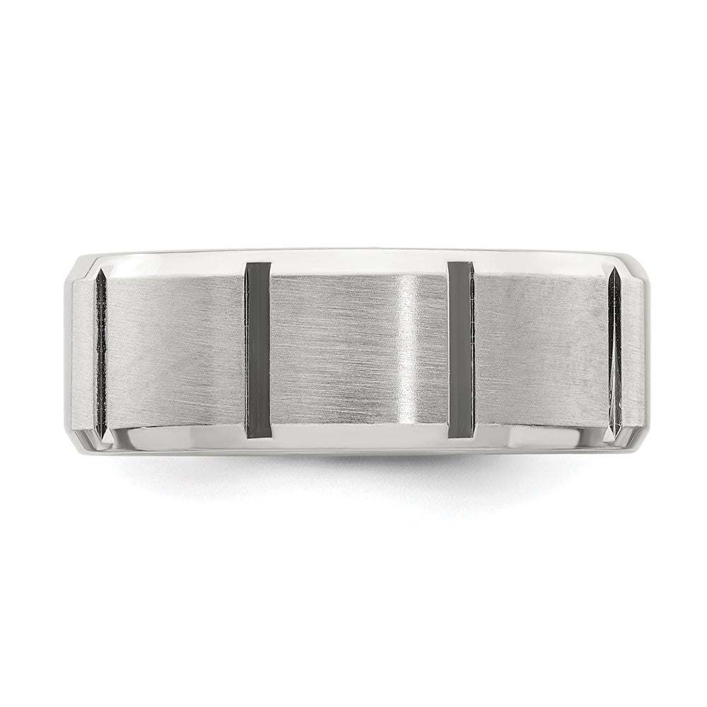 Sterling Silver 8mm Brushed Flat Notched Beveled Edge Fancy Band Size 10