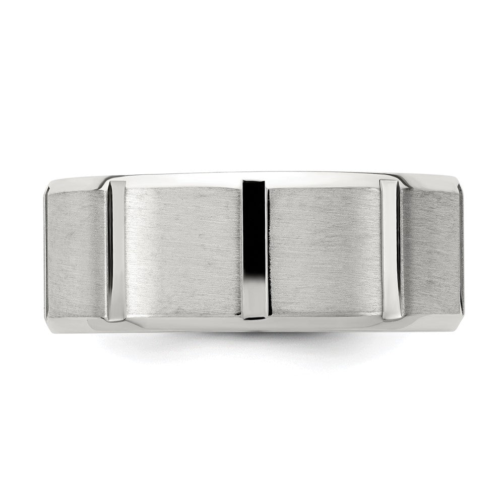 Sterling Silver 8mm Brushed Flat Notched Beveled Edge Fancy Band Size 10