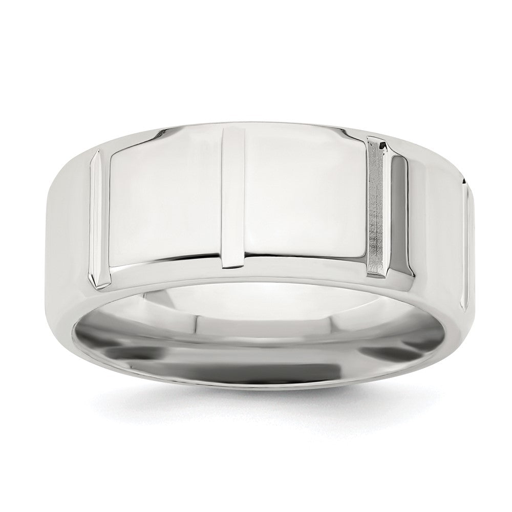 Sterling Silver 8mm Polished Flat Notched Beveled Edge Fancy Band Size 8